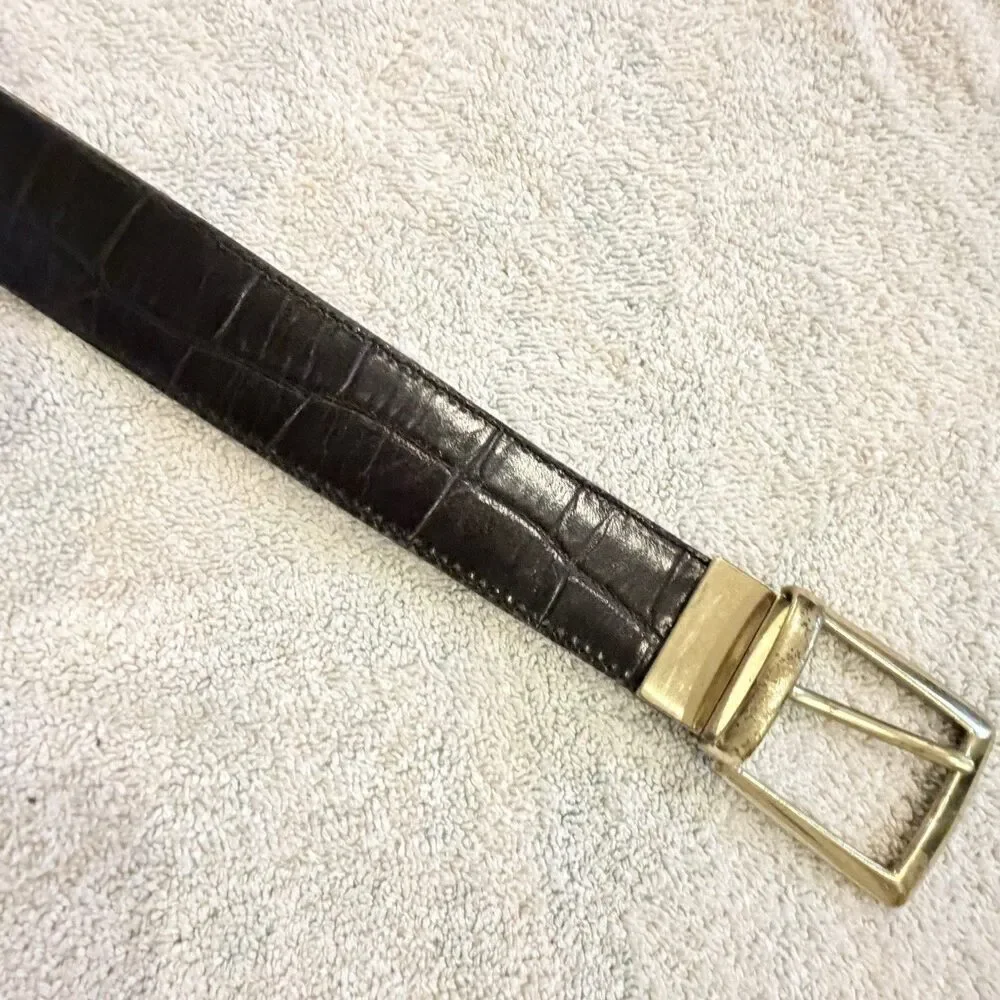 Men’s Brown Black Leather Belt Reversible Brass Buckle 38 Classic Golf 1” wide